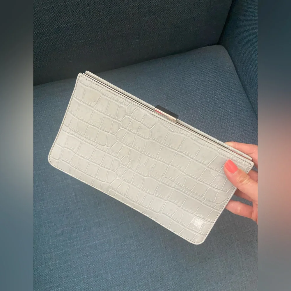 Giani Bernini Elegant Gray Blue Leather Clutch Shoulder Purse Silver Hardware